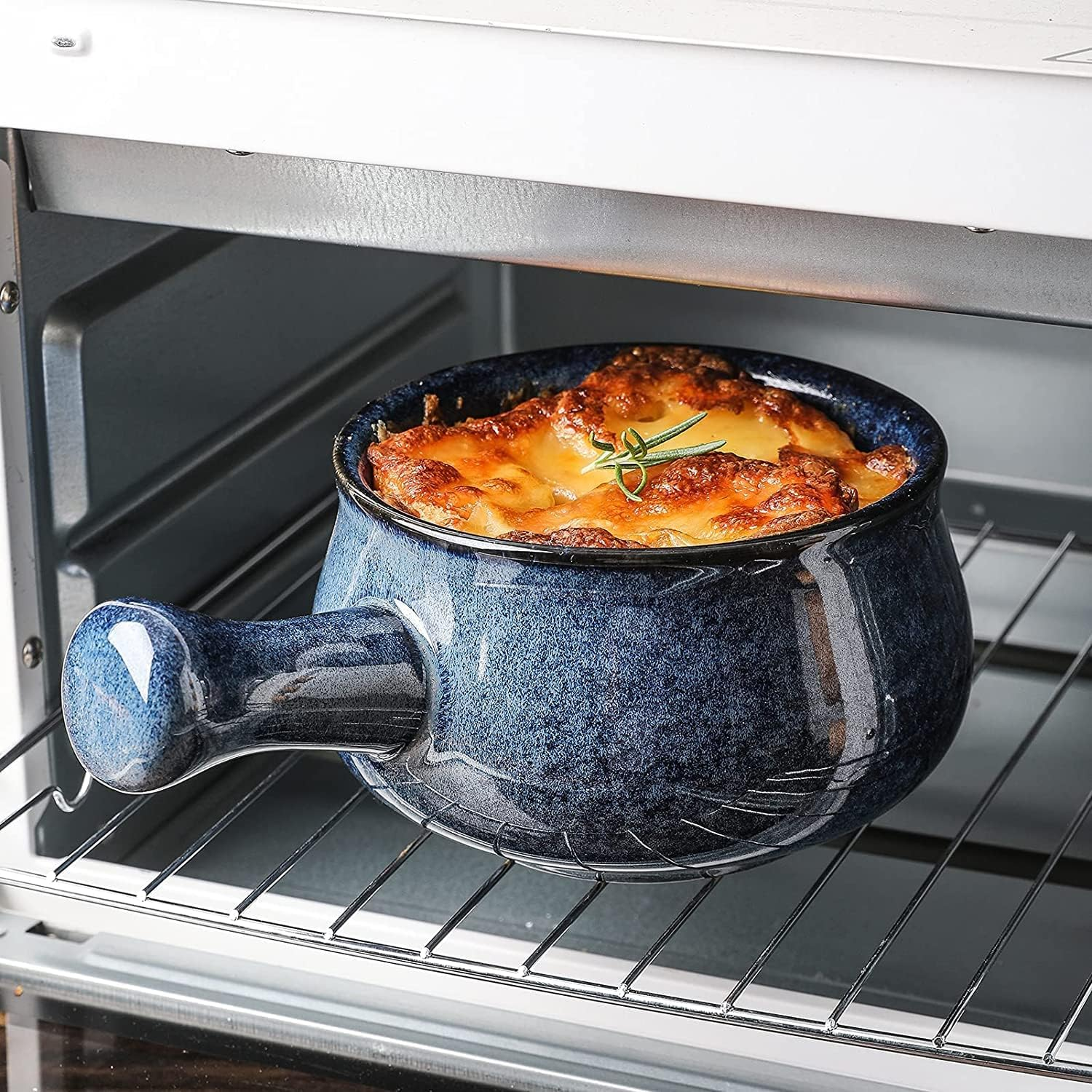 Vicrays French Onion Soup Bowls with Handles, 26 Ounce for Soup, Chili, Beef Stew, Chip Resistant, Dishwasher Microwave Safe, Set of 4 (Blue)