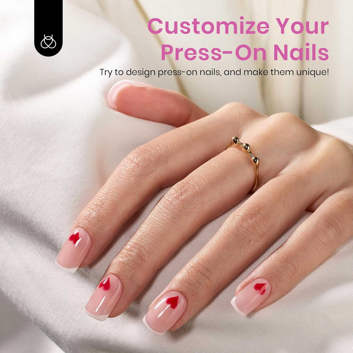 Beetles Gel Polish Short Square Nails with French Tip, 224 Pieces, Pink Shaped Tips, No File Needed, for DIY Artistic Gifts Women image number 3