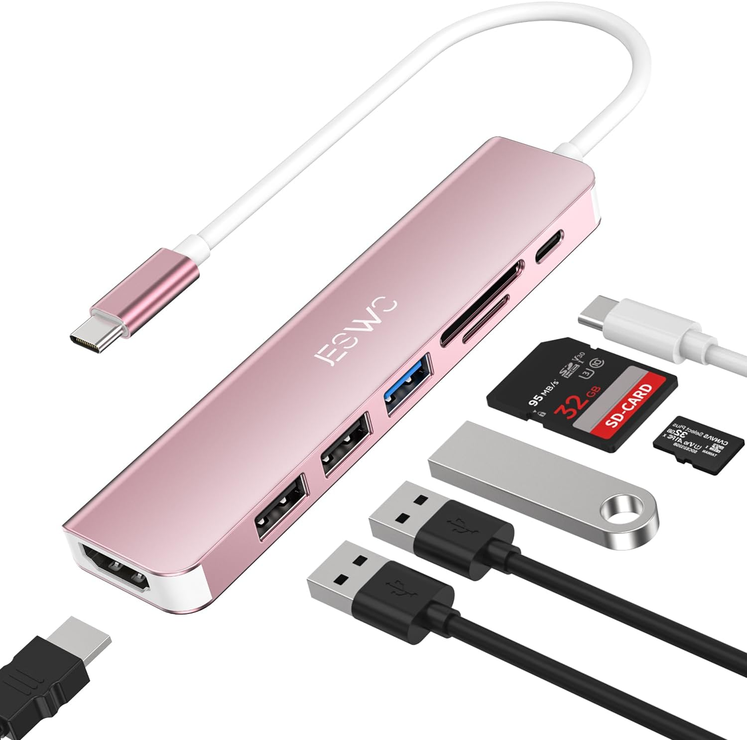 JESWO USB C Hub,Usb C Adapter, 7 in 1 Multiport Adapter with USB C to HDMI 4K, USB 3.0 USB-A Port, 100W PD, SD/TF Card Reader, USB C Dock for Thunderbolt 3 Macbook Pro/Air, Ipad Pro, Type C Laptop image number 6