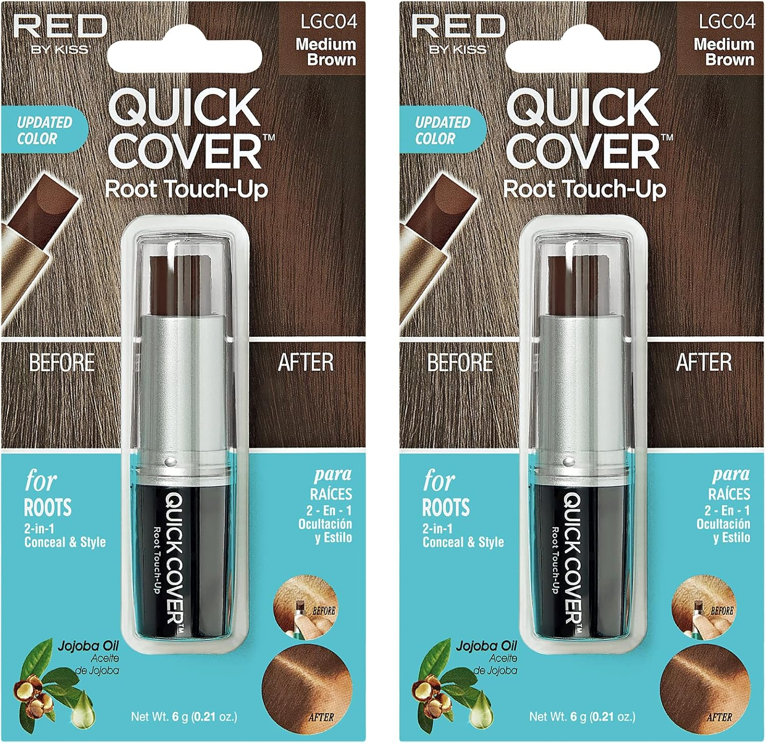 Kiss RED by Quick Cover Root Touch up Stick Type 2PCS Water-Resistant Temporary Gray Concealer Cover up Brush for Hair and Beard (Dark Brown)
