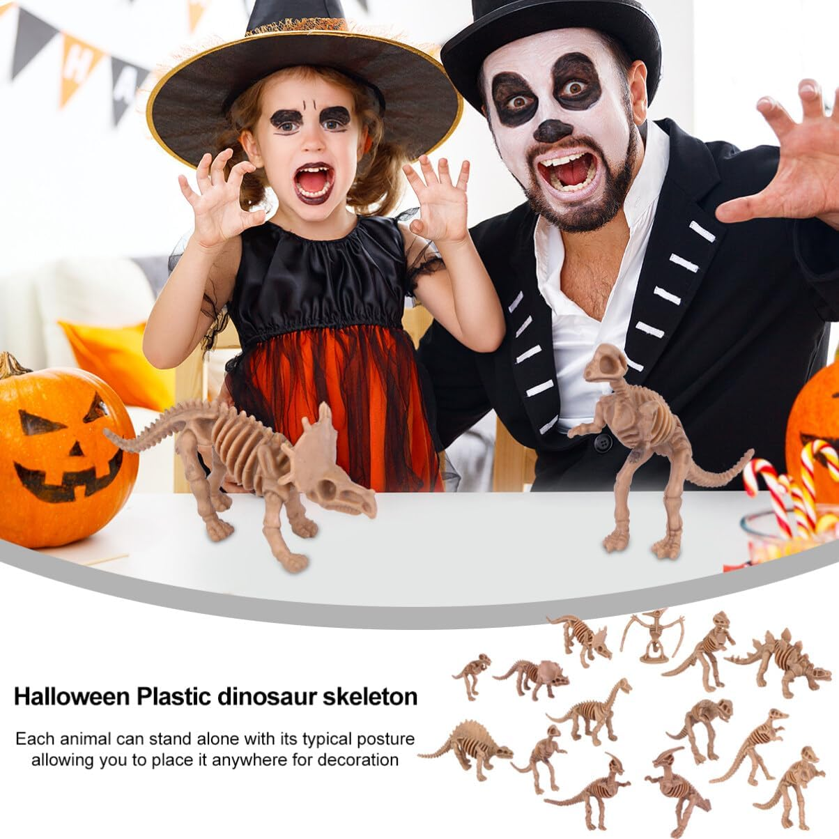 Ciieeo Dinosaur Party Favors 12Pcs Simulation Dinosaur Skeleton Plastic Fossil Skeleton Figure for Halloween Decoration Party Decoration image number 2