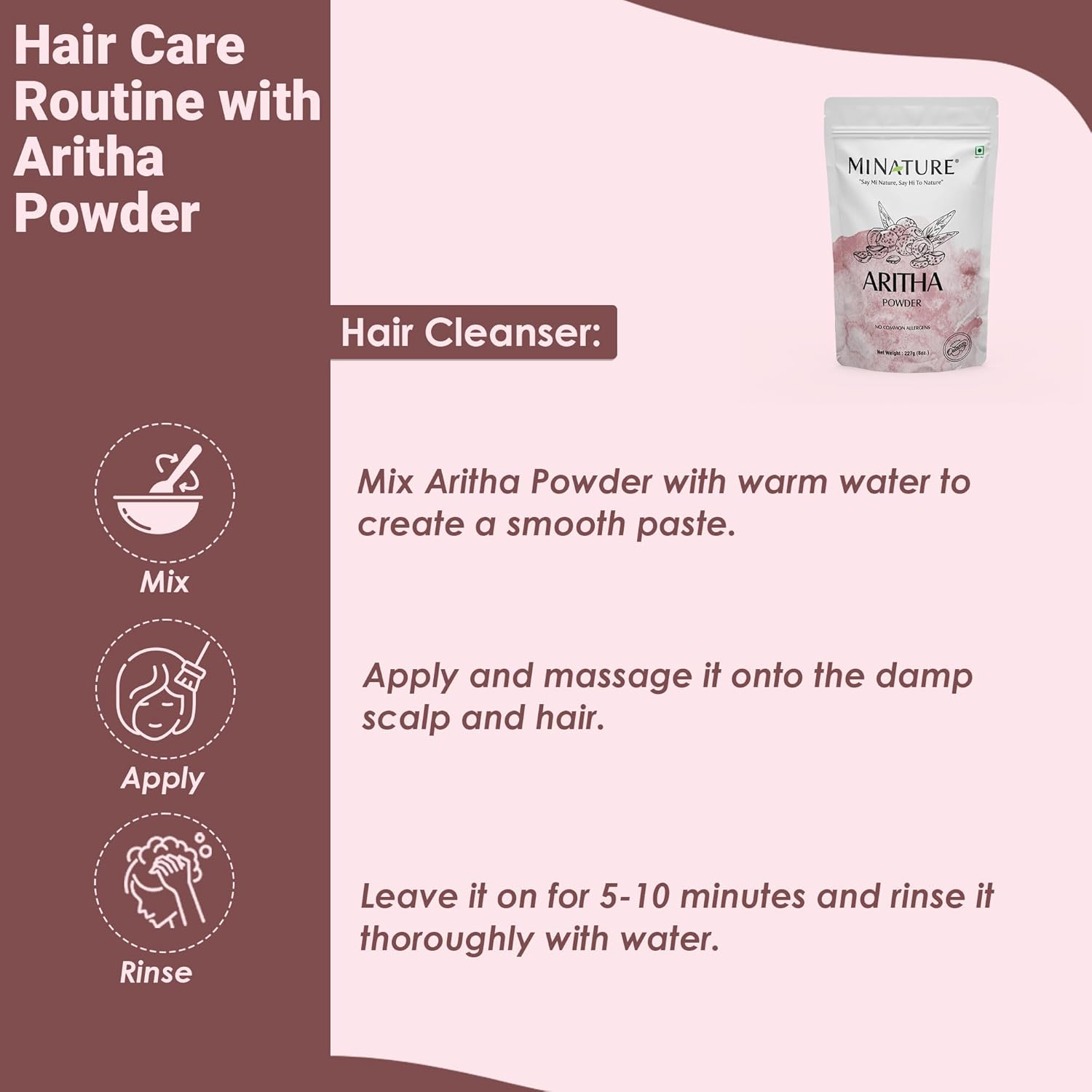 Aritha/Reetha Powder by Mi Nature| Soapnut Sapindus Mukorossi for Silky Hairs | for Herbal Hair Care| Natural No Added Preservatives and Additives|Hair Conditioning Adds Shine|100G (3.5 Oz) image number 4