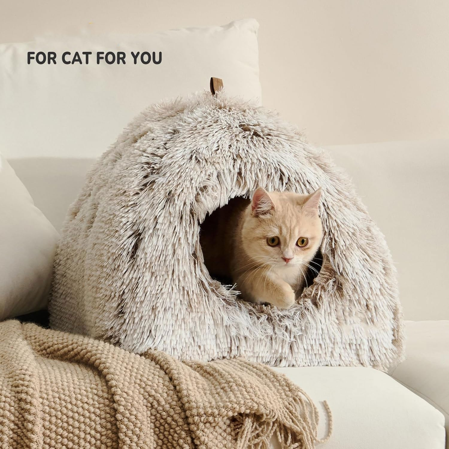 Cat Bed, Cats Cave for Indoor Cats, Soft Cat Dome,Self-Warming 2 in 1 Foldable Pet House with Washable Cushioned Pillow Calming Fluffy Dog Beds for Small Dogs with Anti-Slip Bottom(Brown) image number 3