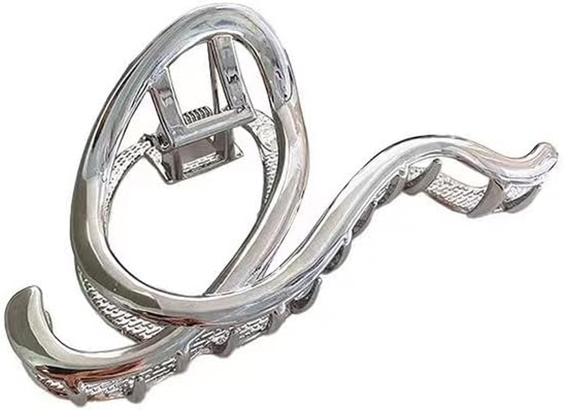 Silver Circle Geometry Metal Hair Claw Clips, Large Hair Claw Nonslip Hair Barrettes Non-Slip No Broken Strong Hold Hair Clamps Fashion Hair Accessories for Woman and Girls with Long Thick Thin Curly image number 5