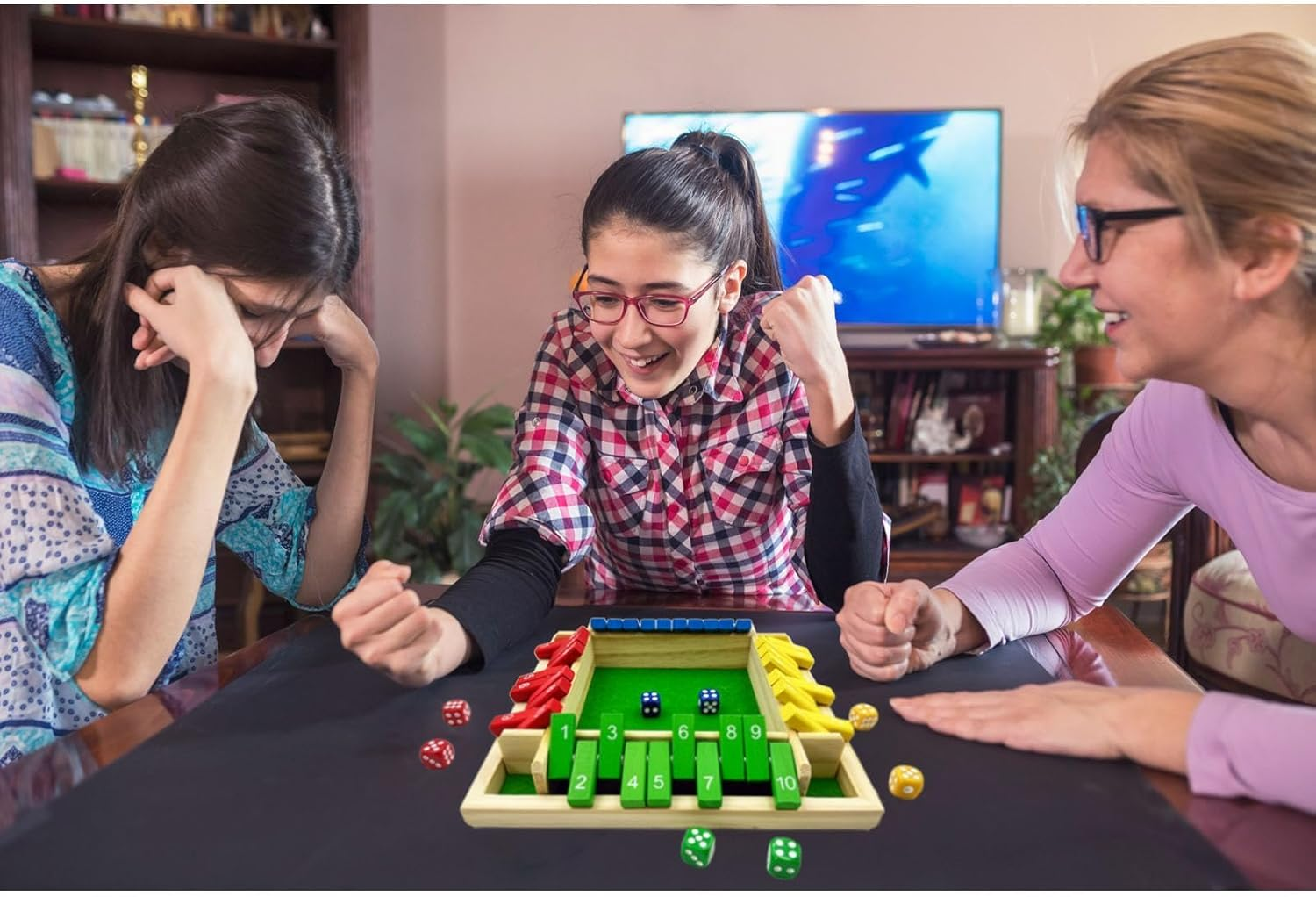 Shut the Box Dice Game 4 Players,8 Dice Games,Wooden Board Game,Educational Dice Game for Family Party Pub Bar Board Game image number 4
