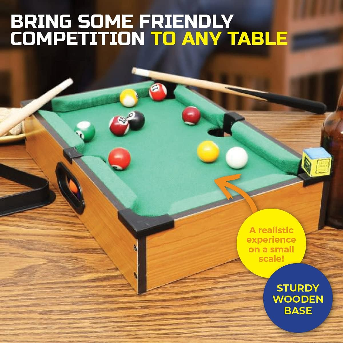 Party Central Kids Mini Pool Table Set, Compact and Portable Billiards Game for Children, Includes Balls, Cues, and Accessories, Fun Indoor Activity for Family and Friends image number 4