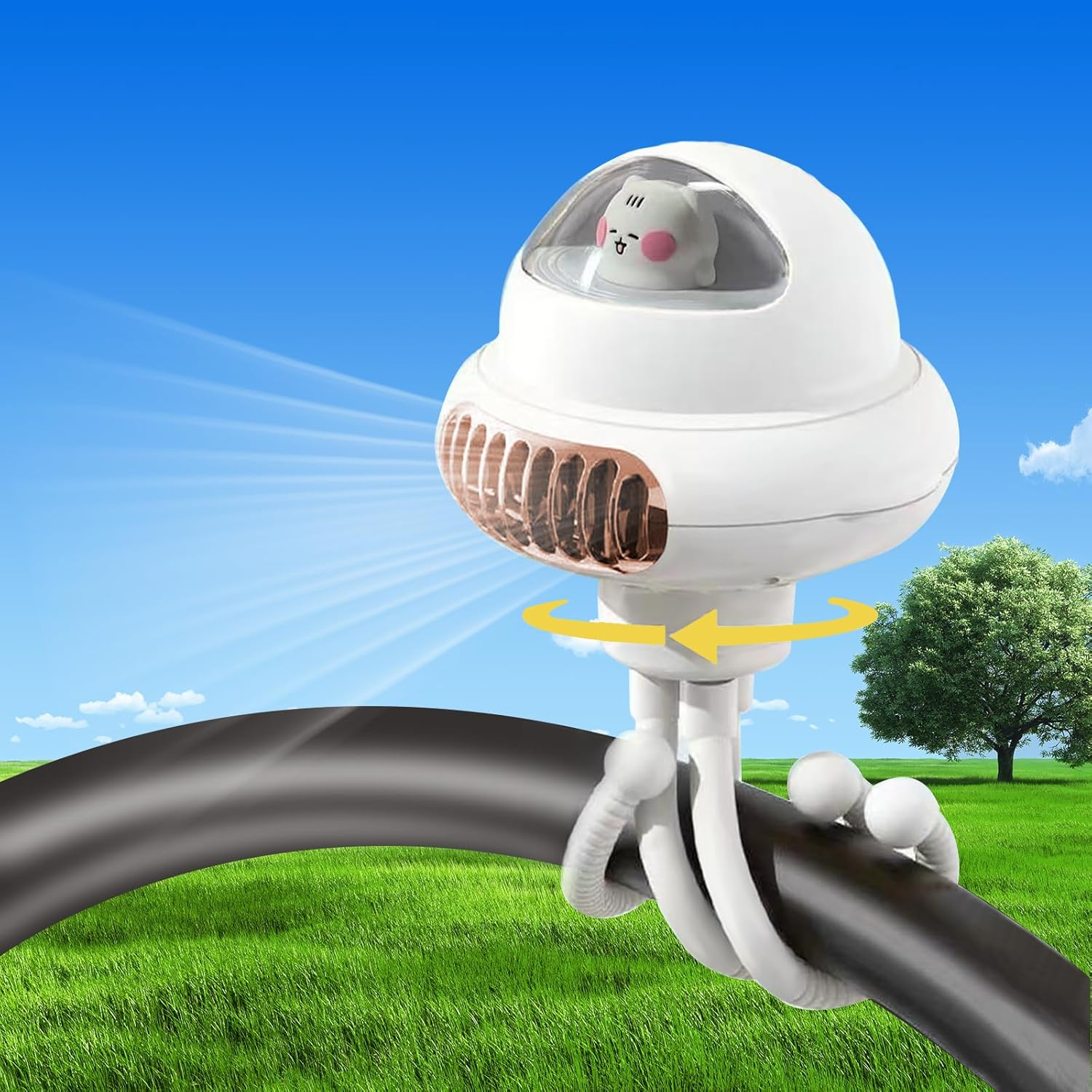 Cute Cat Portable Pram Fan, 4 Speed Baby Stroller Fan, 360&deg; Rotate,Flexible Tripod Fan with Night Light and Mosquito Repellent, 4000Mah Rechargeable Quiet Fan for Crib,Desk, Car Seat, Hand, Travel image number 5