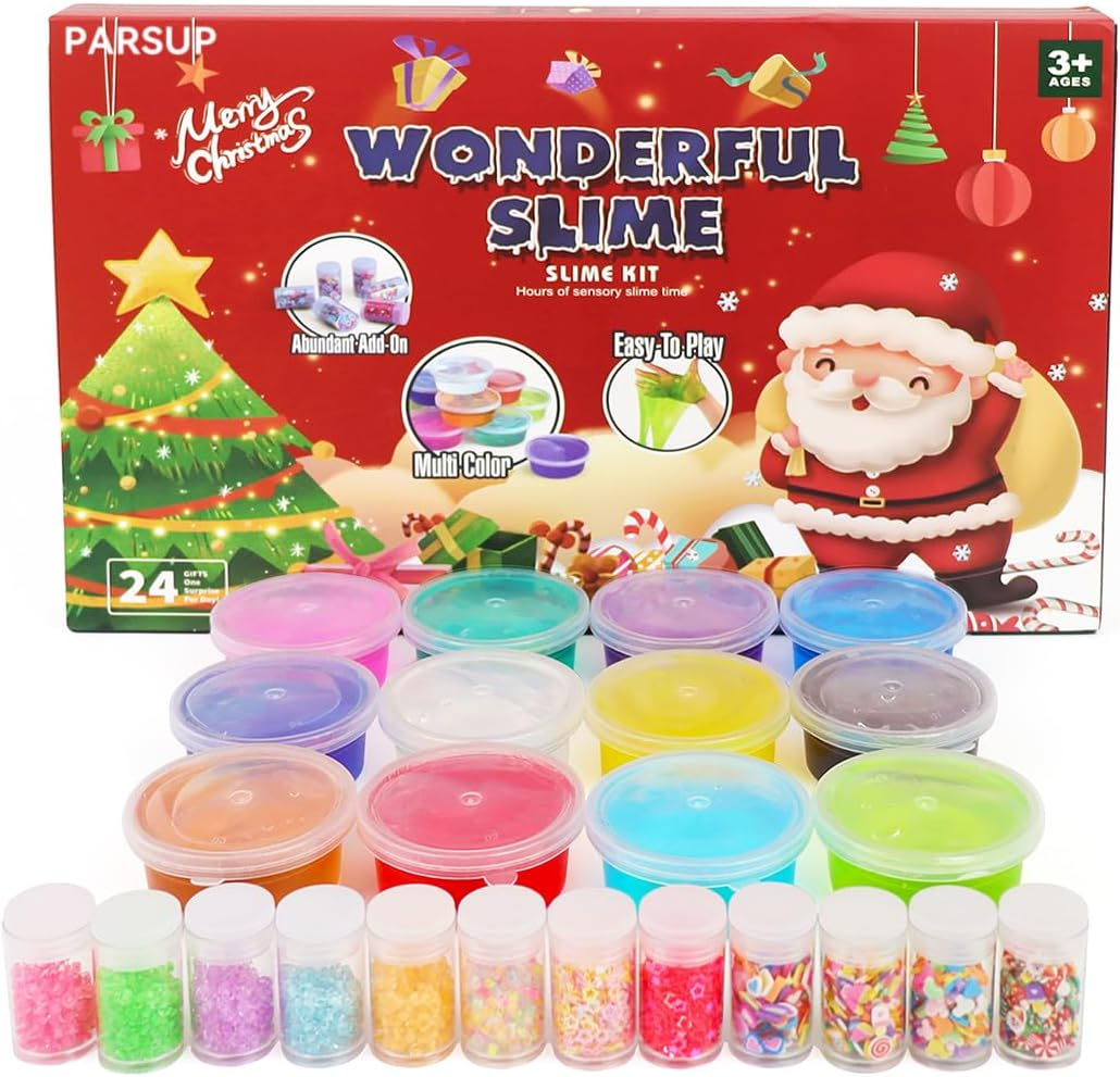 2025 Christmas Slime Advent Calendar for Kids, Crystal Fidget Holiday Surprise Gift Set, 24 Days Christmas Countdown Calendar Xmas Toys Gifts Boys Girls Toddler Party Favors Christmas Stocking image number 2