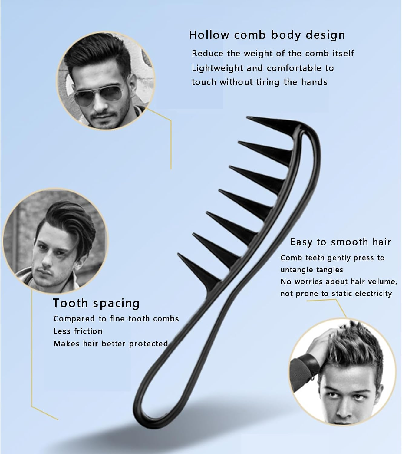 Neoreser 2 Pieces Wide Tooth Comb with Handle Shark Tooth Combs Wide Curly Comb Comb Comb for All Types of Different Hair Types (Black) image number 4