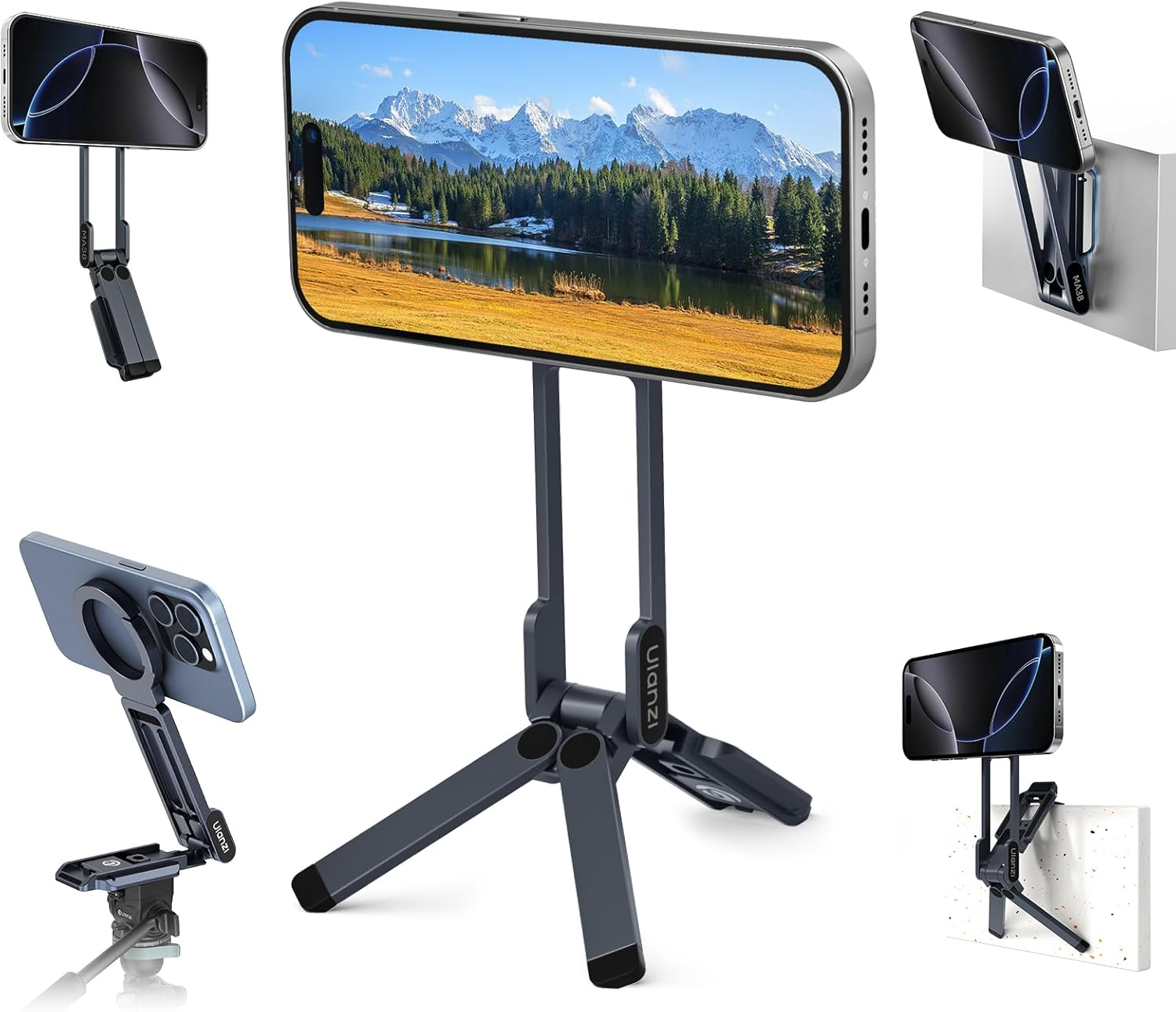 ULANZI MA38 Magnetic Cell Phone Tripod Aluminum, Carabiner-Shaped Phone Holder, Foldable Mini Tripod, Magnetic Quick Mount, Mini Selfie Stick Compatible with Iphone 17 16, 15, 14, 13, 12, Magsafe image number 4