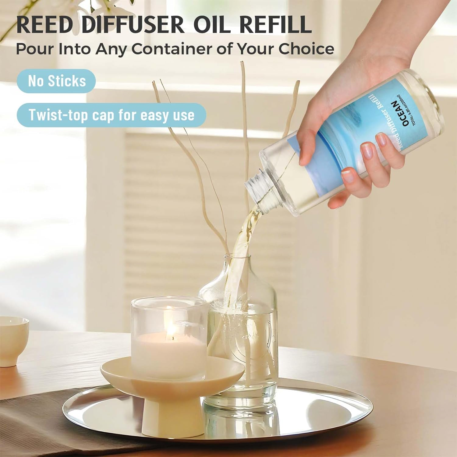 LA BELLEF&Eacute;E Reed Diffuser Refill 200Ml - Long Lasting Ocean Essential Oil for Home Fragrance - Room Fragrance Oil for Bedroom, Bathroom, Living Room- Natural Scented Oil Refill image number 5