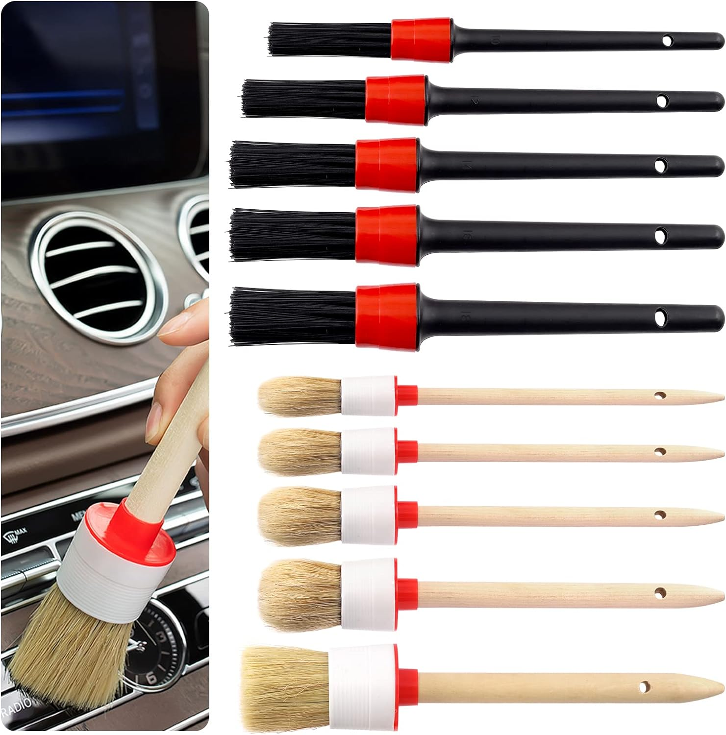 10Pcs Car Detail Brush Set, Auto Detailing Brushes Car Detailing Brushes Exterior Interior Vehicle Cleaning Brushes for Cars Automotive Interior, Exterior, Air Vents, Dashboard image number 1