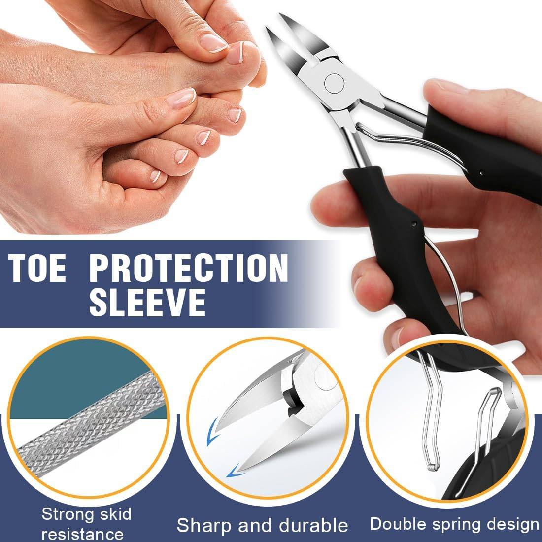 Precision Toenail Clippers, Metal Nail Clippers, Nail Scissors for Thick and Deep Ingrown Toenails, Toehenic Acid Clippers Made of Stainless Steel, Professional Fingernail Clipper, Soft Grip image number 1