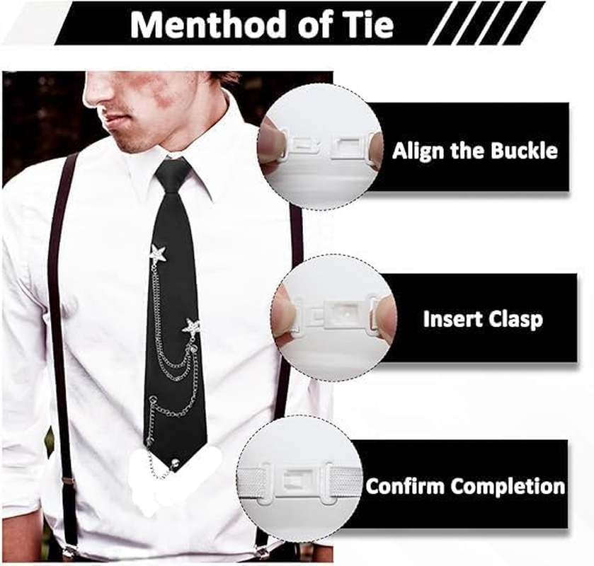 Adjustable Pre-Tied Black Tie for Women & Girls, School Uniform Necktie with Metal Chain, Polyester Gothic Punk Tie Accessory for Cosplay & Gifts - SZTTY image number 5