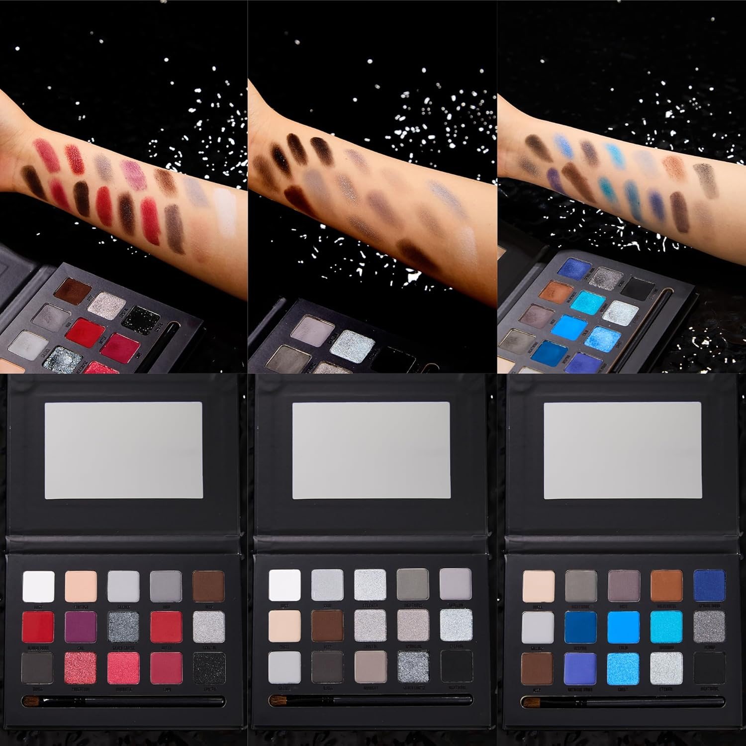 VANERIA Black Smokey Eye Shadow Palette,15 Colors Matte Glitter Metalli Eyeshadow Palette,Long Lasting Waterproof Pallete (Goth Red) - Goth Blue image number 2