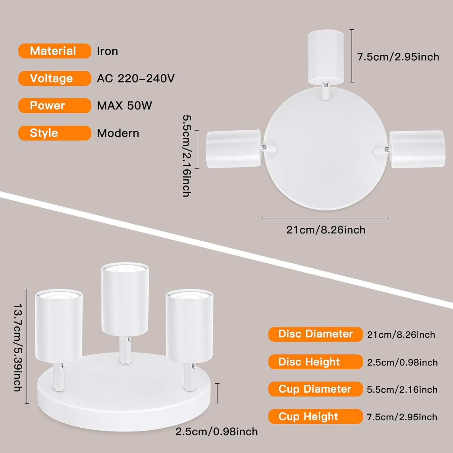 Ketom GU10 Ceiling Spotlight LED &ndash; Ceiling Spotlight 3 Bulbs round &ndash; LED Ceiling Light Swivelling &ndash; White Ceiling Light Spot &ndash; Rotatable Ceiling Light 3 Bulbs &ndash; Modern Spotlight Ceiling Spot &ndash; Without image number 1