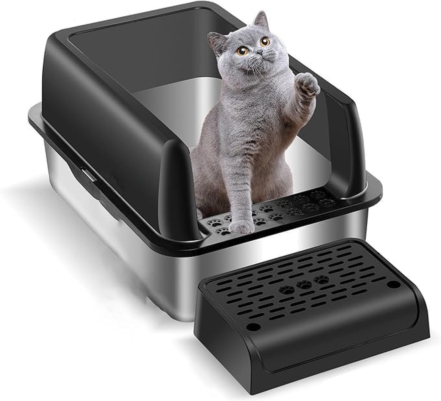 Stainless Steel Cat Litter Box, Odorless Metal Cat Toilet with High Sides, Rustproof Pan Tray for Big and Small Cats, Rabbits, Easy Clean Non Stick Smooth Surface (45Lx35Wx15H) image number 4