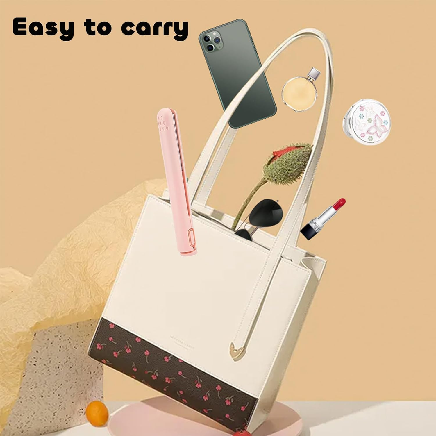 Mini Dual Purpose Curling Iron, 2-In-1 Mini Curling Iron & Hair Straightener, Portable Small Curling Iron for Short Hair, USB Rechargeable (White) - Pink image number 7