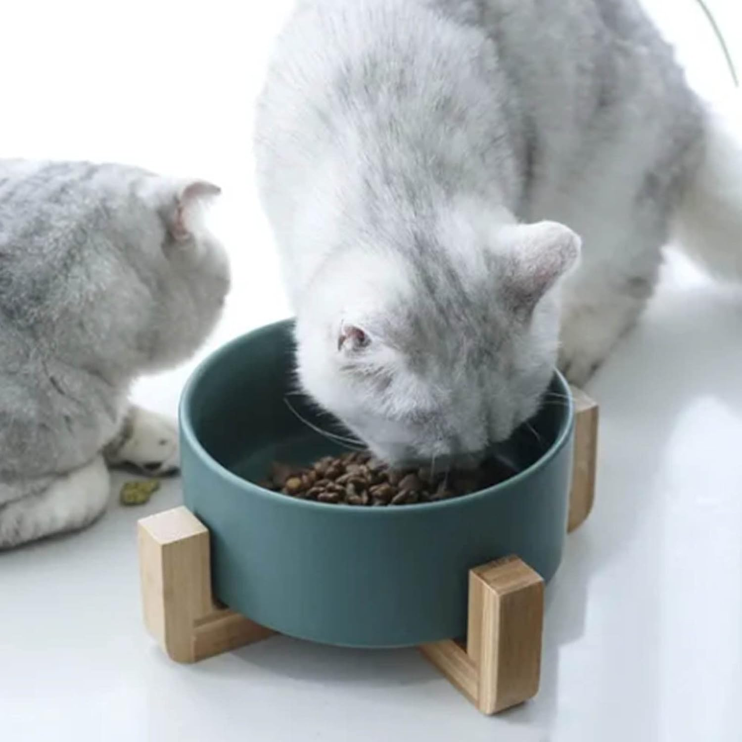 Ceramic Dog Cat Bowl, Multipurpose Large Capacity Pet Bowl with Wooden Stand for Cats Dogs Pets, Neck Guard Pet Feeding Bowl Pet Dish for Food Water Feeding image number 3