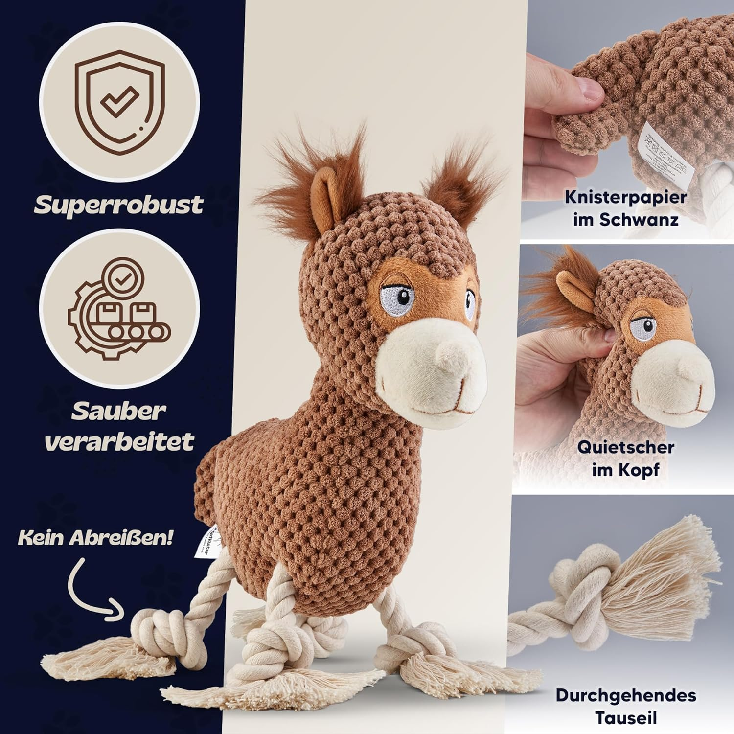 Napfgefl&uuml;ster&reg; - Alpaca Bruno Plush Dog Toy, Cute Squeaky Dog Toy with Crinkle Paper, Dew Dog Chew Toy for Small, Medium, Large Dogs image number 4