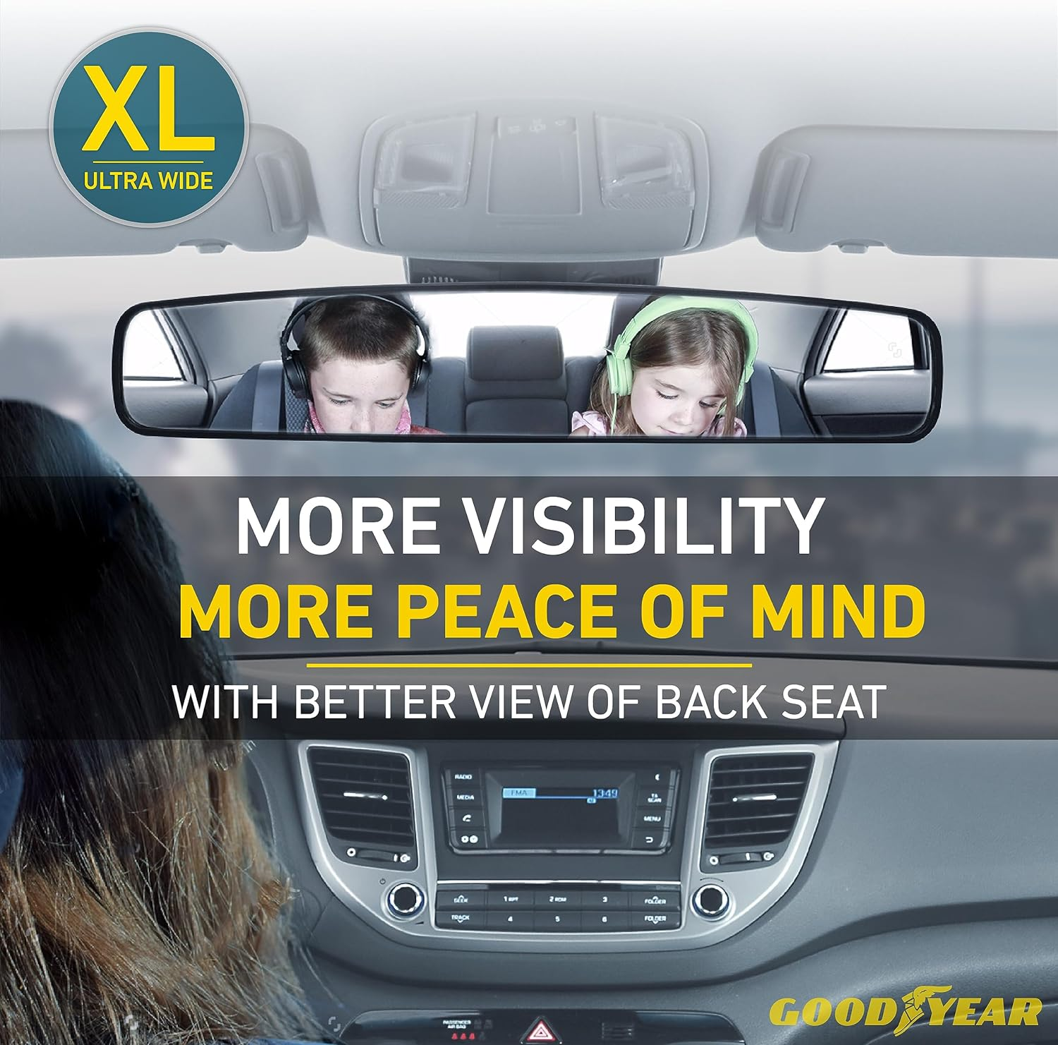GOODYEAR [SUPER LARGE] 17&rdquo; Panoramic Rear View Mirror for Cars/Suvs, [PROMOTES SAFETY] Helps with PARALLEL PARKING, Fits ALL VEHICLES, Wide Angle Backseat Passenger Viewer, Extra Wide Size image number 4