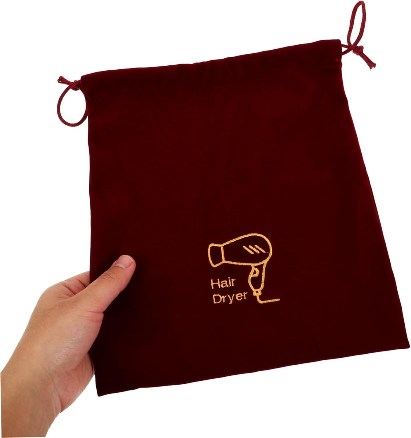 Drawstring Flannel Hair Dryer Bag 26X30Cm Velvet Travel Storage Organizer for Hair Styling Tools Portable Hairdryer Case in Maroon image number 2