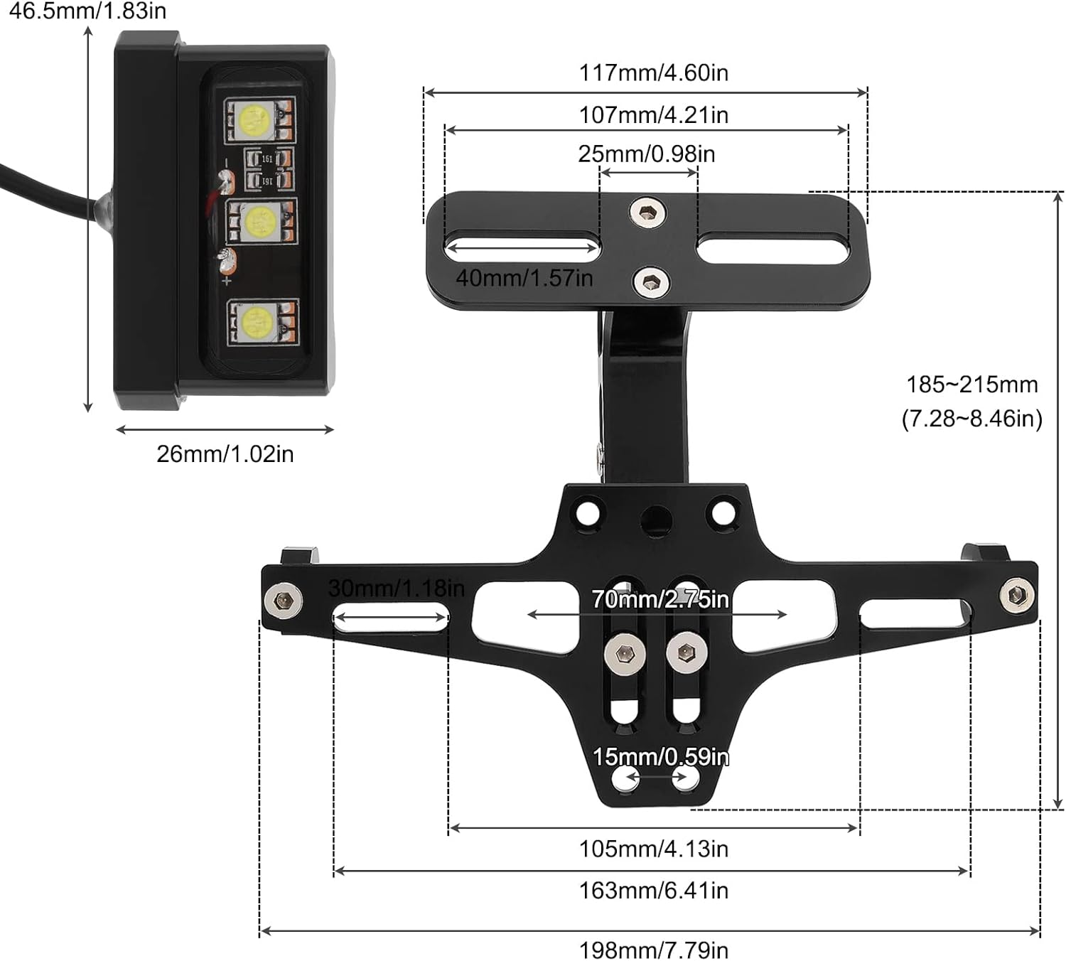 Windance Motorcycle License Plate Bracket,Universal Adjustable Fender Eliminator Kit, CNC Aluminum Tail Tidy Holder with LED Light (Black) image number 5