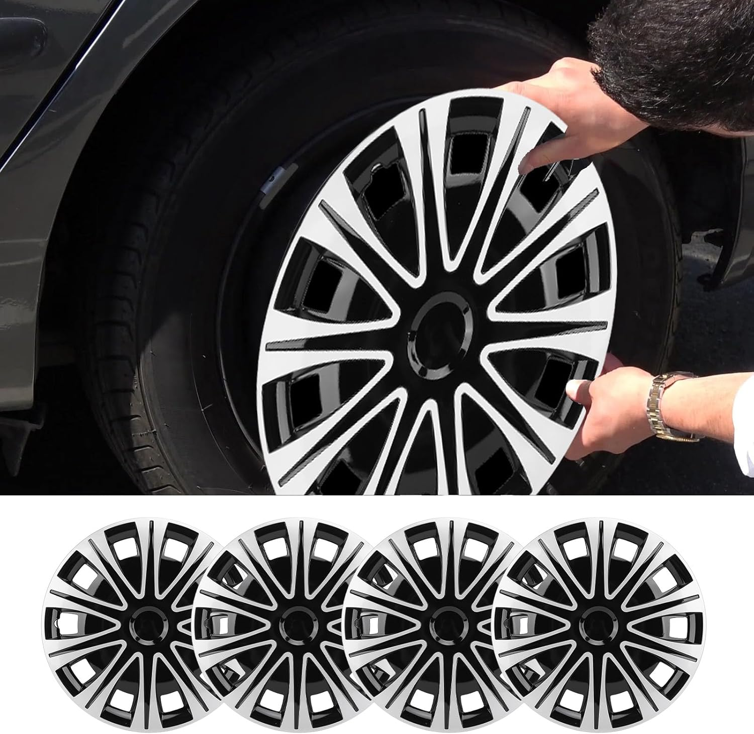 Hubcaps, Set of 4 17 Inch Wheel Hub Cap Full Snap on Universal Wheel Rim Covers for Transit Connect, Hubcap Wheel Cover Replacement Hub Caps Exterior Accessories image number 3