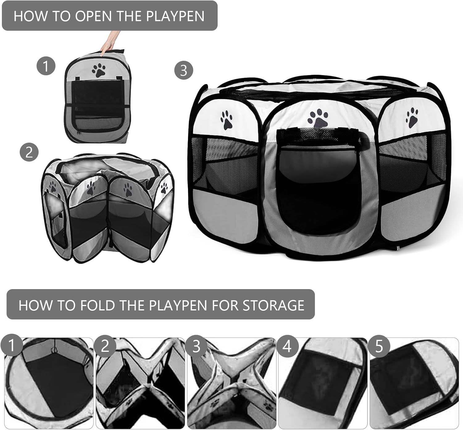 73 X 73 X 43 Cm Puppy Run, Foldable Indoor Dog Park, Cat Enclosure, Puppy Playpen for Indoors, Ideal for Dogs, Cats and Small Animals, Grey image number 5