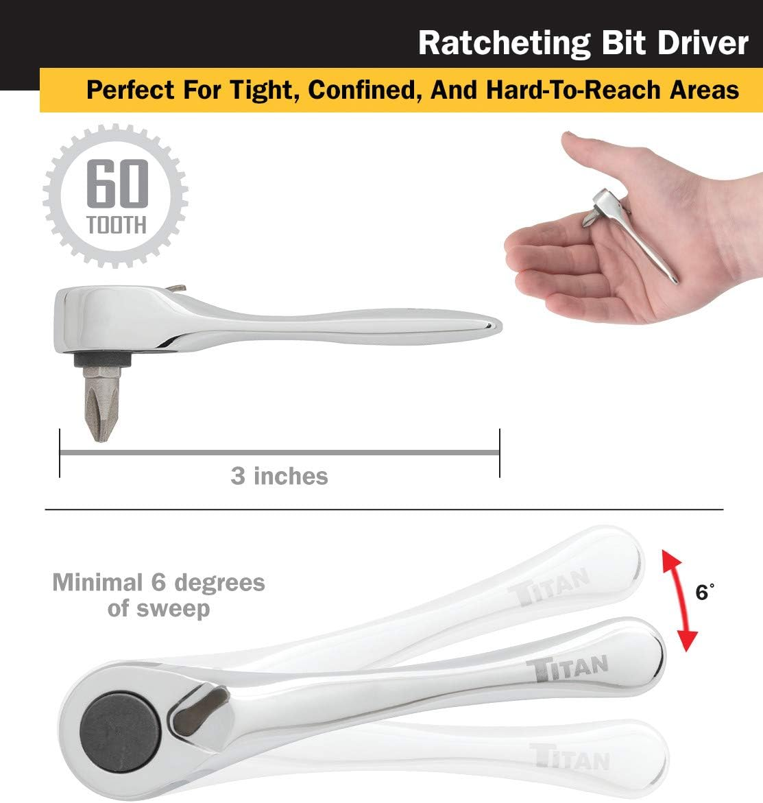 Titan 11202 2-Piece Micro Ratcheting Bit Driver and Ratchet Set image number 6