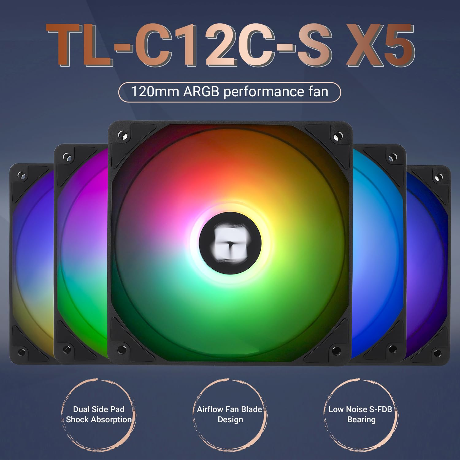 Thermalright TL-C12C-S X5 CPU Air Fan, 120Mm ARGB Case Cooler, PWM Silent Computer Fan with S-FDB Bearing, up to 1550RPM Speed Cooling,Pc Cooling Fan,5-Packs image number 6