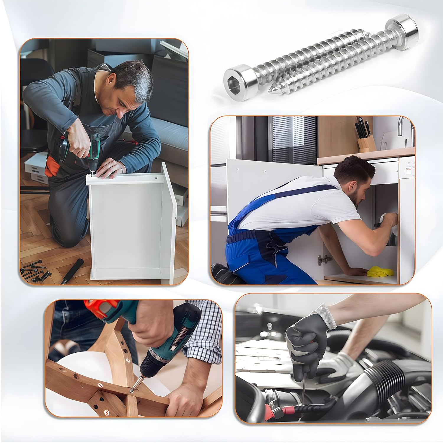 Zmbroll Hex Socket Head Cap Self Tapping Screws M4X8/10/12/14/16/18/20/25/30/35Mm Grade 8.8 Silver Nickel Plated 220Pcs M4 Hex Socket Drive Allen Head Sheet Metal Wood Screw with Wrenches