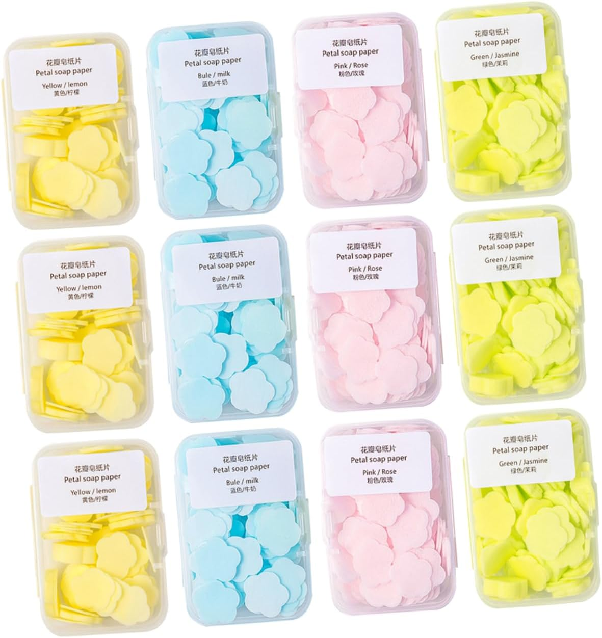 POPETPOP Portable Soap Flakes Travel Kit 16 Boxes of Disposable Hand Washing Soap Slices Lemon Milk Rose Jasmine for Travel Camping and Outdoor Use