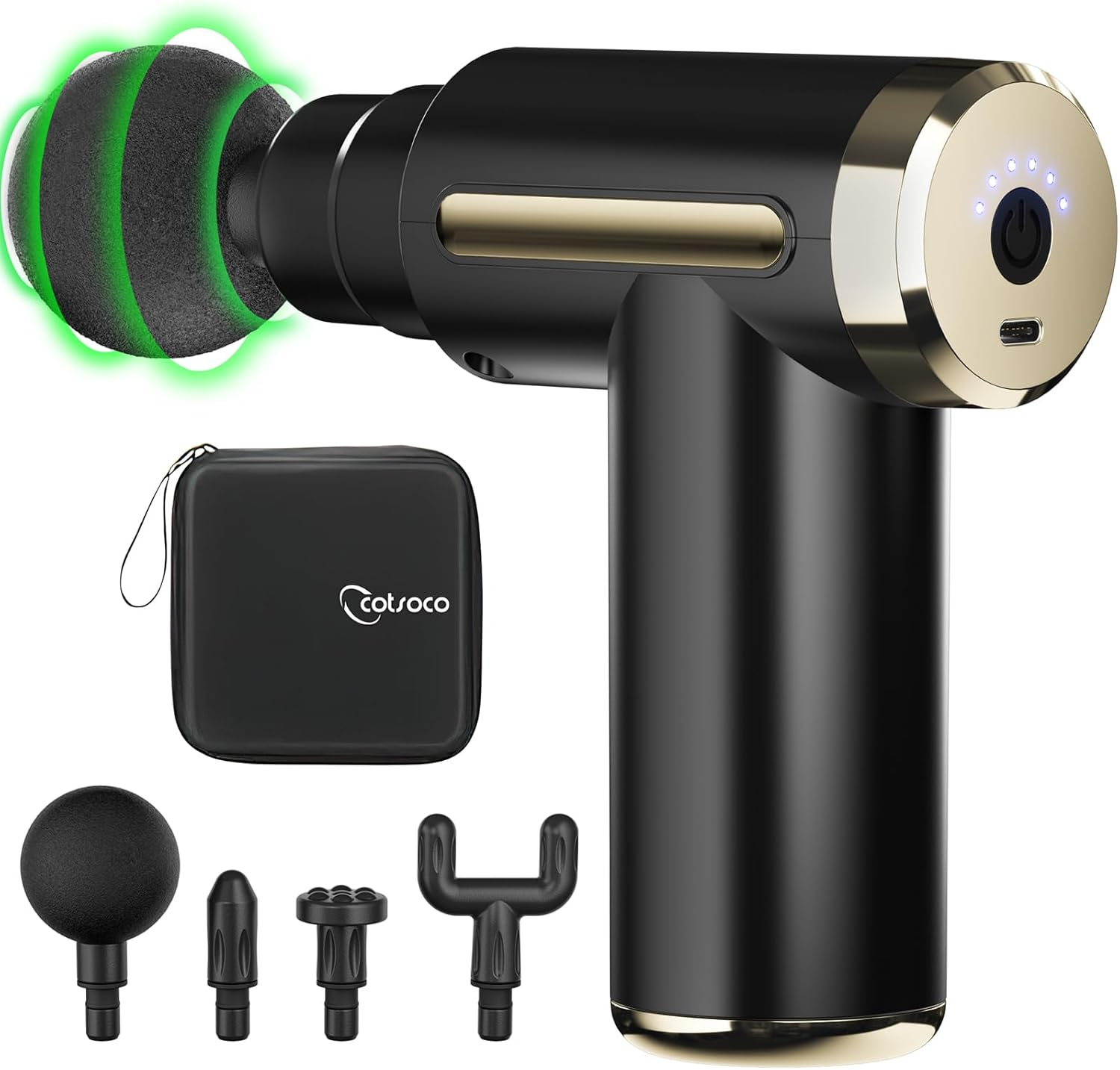 Cotsoco Massage Gun Deep Tissue,Powerful and Quiet Massage Gun with 4 Heads & 6 Speed Levels, Quiet Brushless Motor, Type-C Charging, with Carry Case, Handheld Portable Body Massager Gun Ideal Gifts image number 1