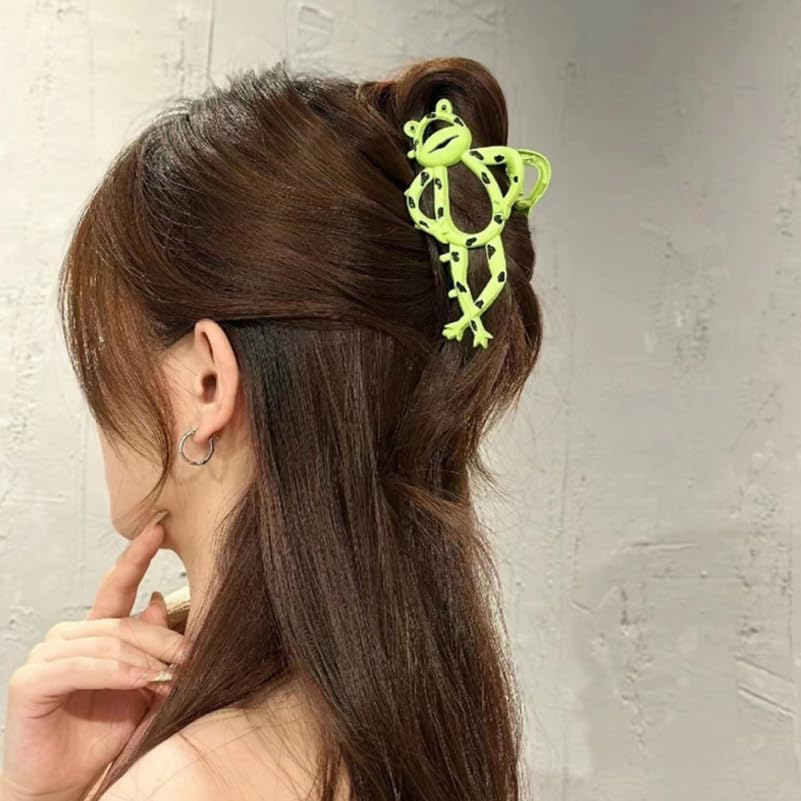 Frog Claw Hair Clip - Large Green Alloy Hairpin Accessory for Women, Fun Cartoon Non-Slip Claw for Thick Hair, Multi-Functional Jaw Clips for Weddings and Everyday Use image number 2