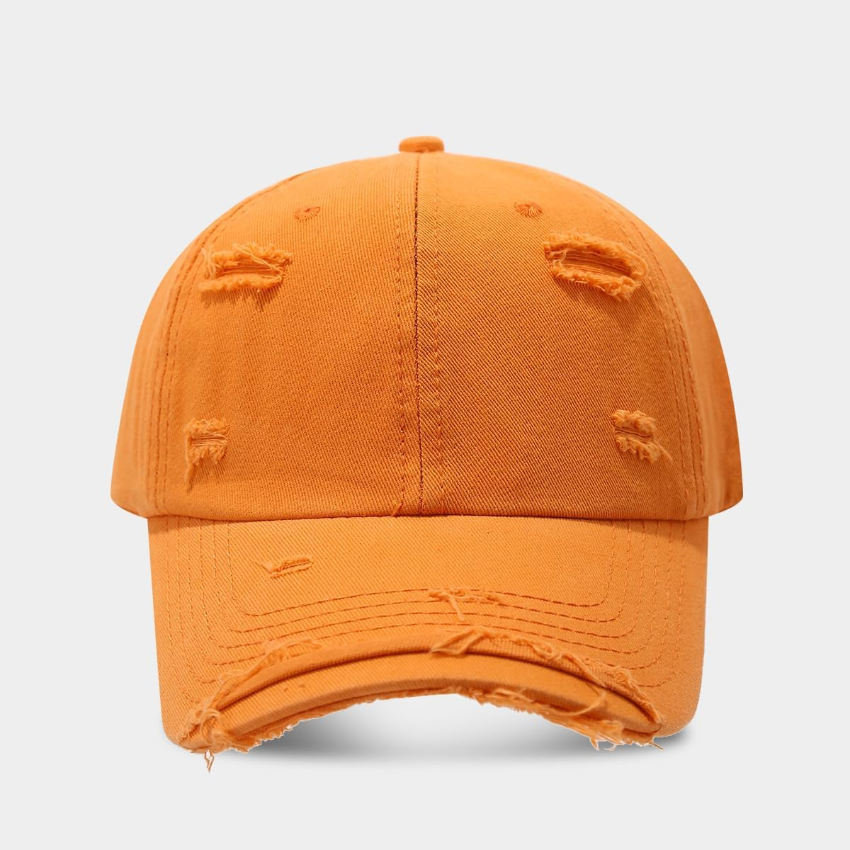 Ripped Cotton Baseball Cap, Unisex Flat Bill Design, Distressed Fashion Style for Men and Women