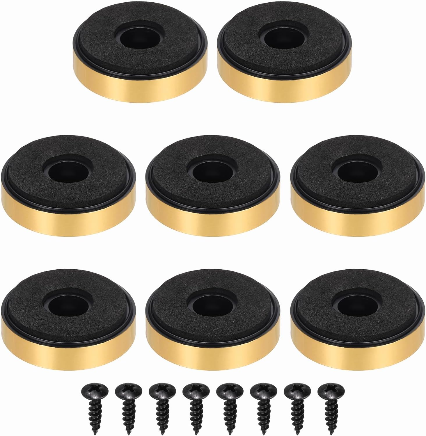 Sourcing Map 8 Pcs Speaker Isolation Feet,30Mmx7Mm Plastic Foam Shock Absorption Base Pad anti Vibration Amplifier Stand Feet Mat for Audio CD Hifi Home Theater Sound System, Gold image number 5