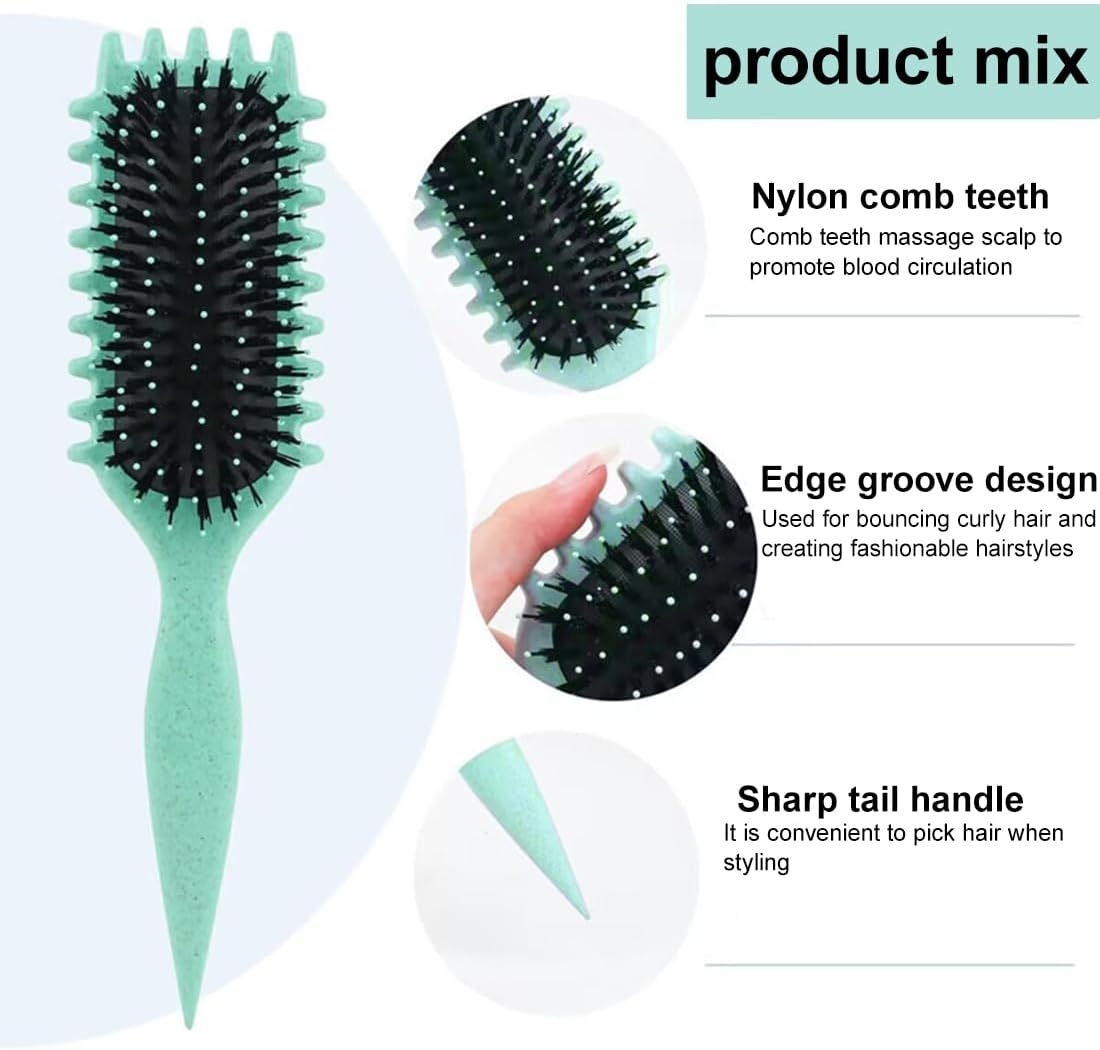 1 Pcs Brush Curl, Curl Defining Brush, Boar Bristle Hair Brush Styling Brush for Detangling, Boar Bristle Hair Brush for Define and Shape Curls, Green image number 5