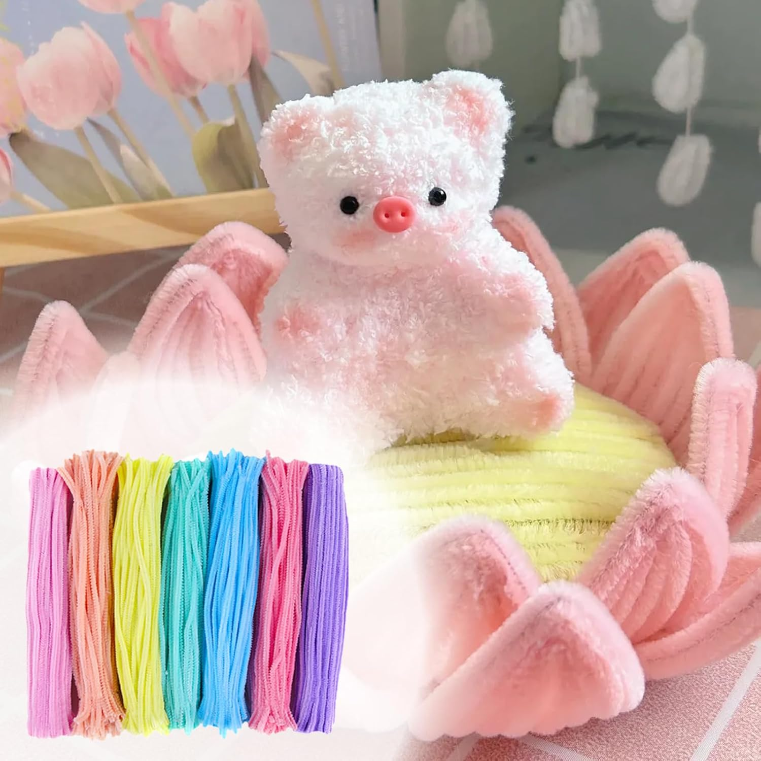 Pack of 100 Pipe Cleaners Chenille Wire 30 Cm Bending Plush Art Pipe Cleaners Colourful Craft Set Bendable DIY Twist Stick Bending Plush Colourful for Crafts and Decorating (White) image number 6