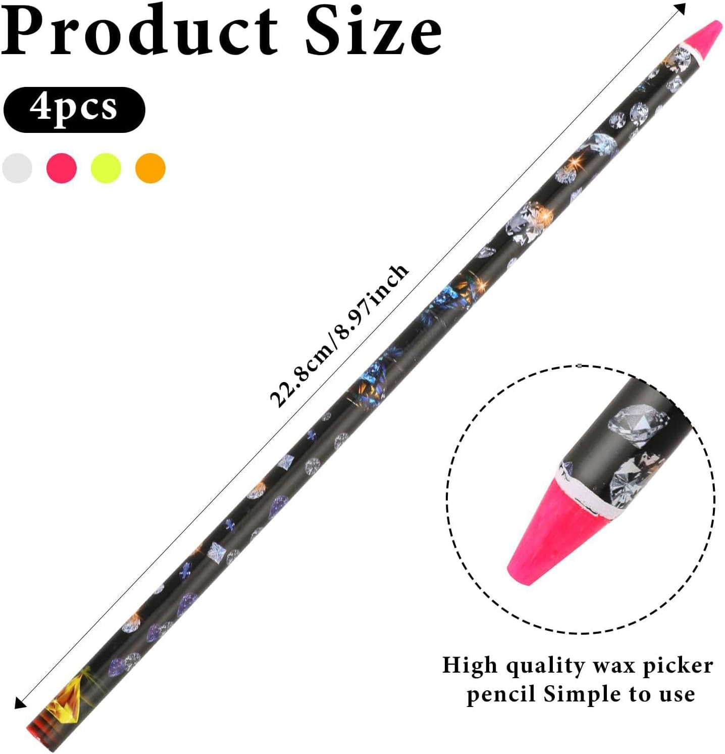 Rhinestone Picker - Set of 4 Rhinestone Wax Pencil - with Sharpener, Easy Pickup, Multi-Purpose Crafting Supplies for Costume Decoration Jewelry Making image number 3