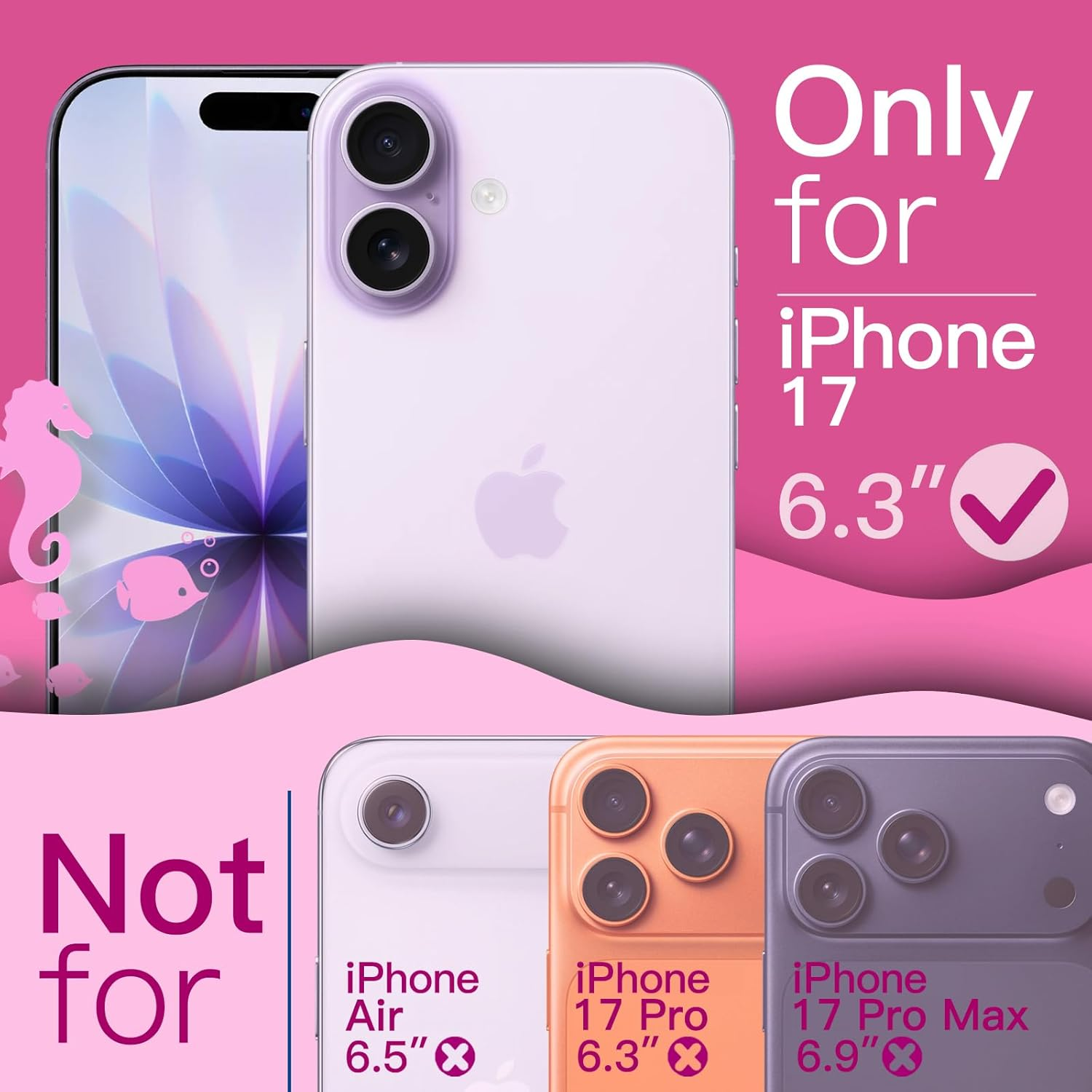 Jetech Wavy Case for Iphone 17 6.3-Inch, Cute Wave Frame Curly Shape Shockproof Phone Cover for Women and Girls, Clear Hard PC Back (Purple) image number 5