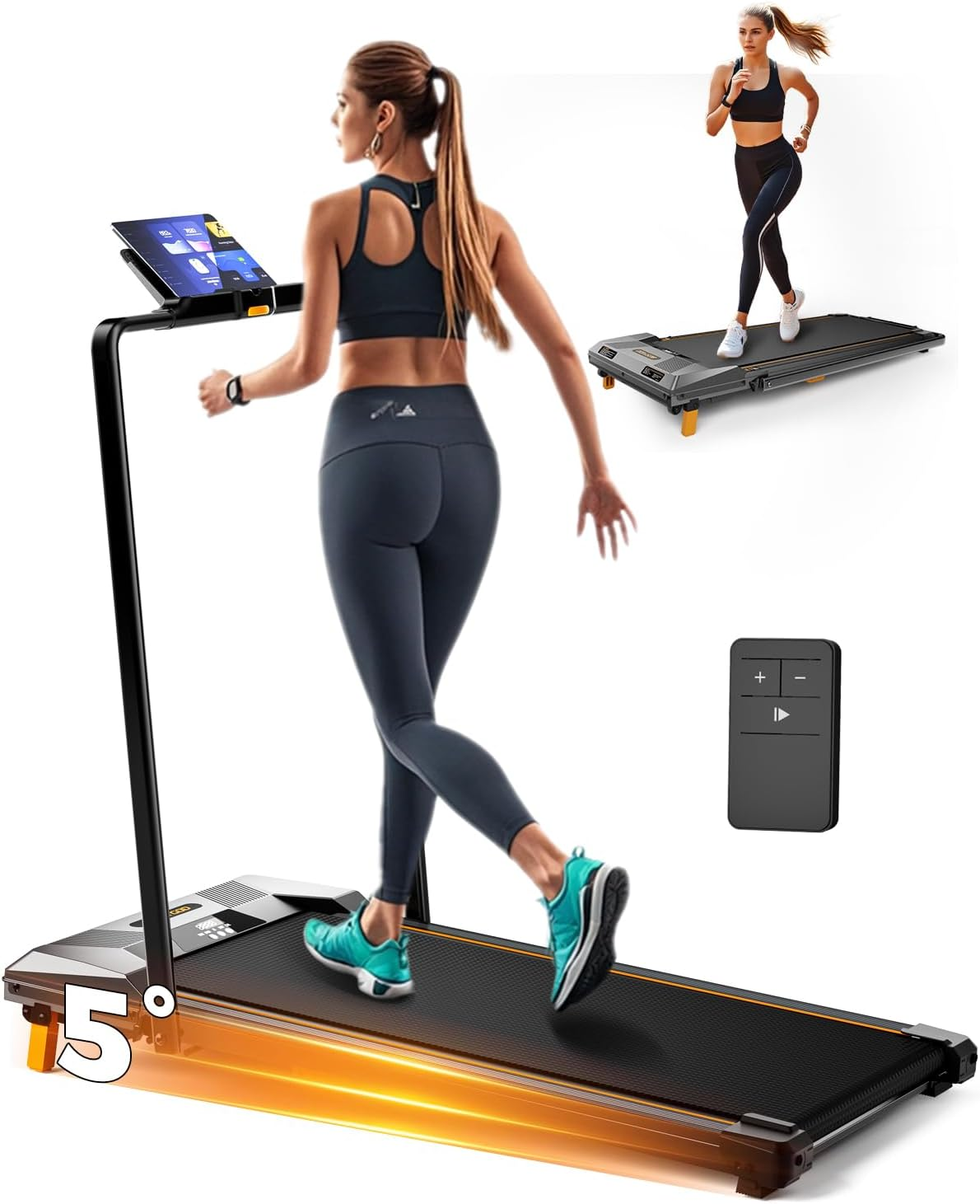 Walking Pad with Handle Bar, Bestgod Treadmills for Home Office 150Kg Capacity Foldable under Desk Treadmill 5% Walking Treadmill with Incline 2.5 HP Folding Treadmills with Remote Control image number 5