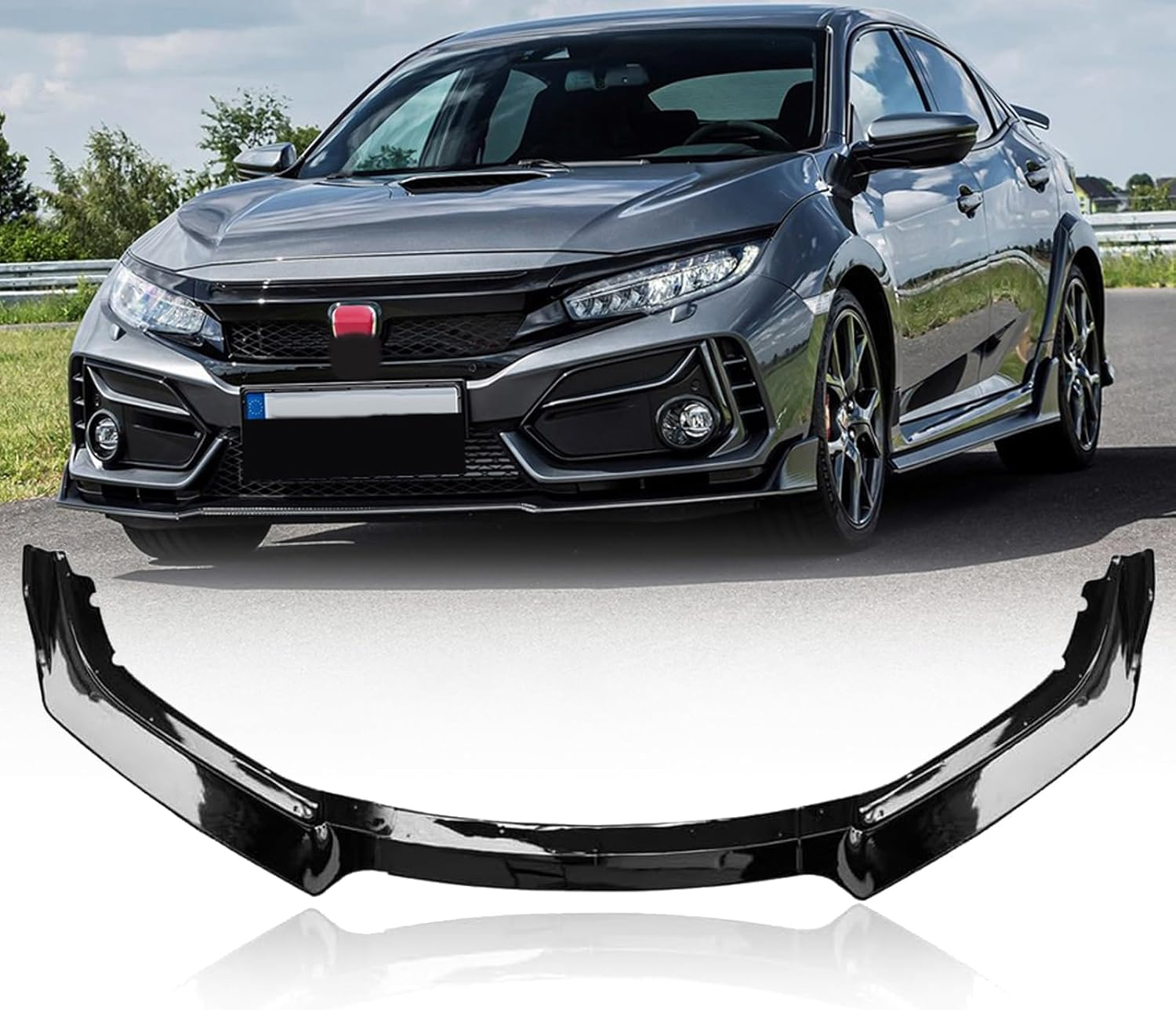 Collect Light 3Pcs Front Bumper Spoiler Lip for 2016-2020 Honda Civic Glossy Black Body Kits Spoiler image number 6