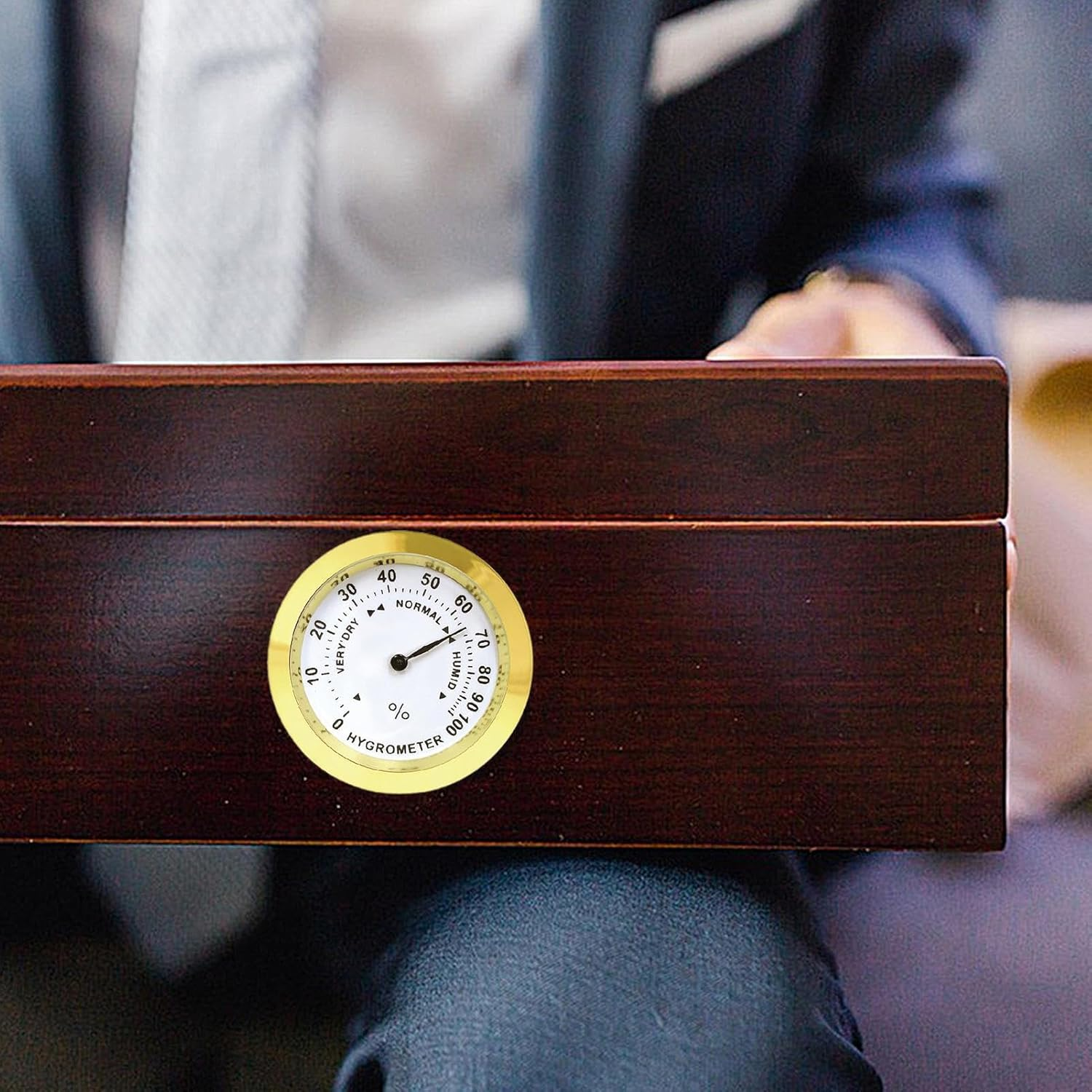 Humidor Hygrometer - Analog Reader, round Humidity Gauge | High Precision Analog Sensor, Accurate Humidity Monitor for Cabinet Maintenance, Hygrometer Tool for Storage Cans Setup Shelf Use image number 6