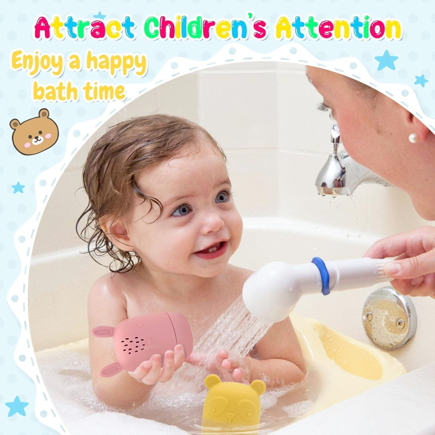 Chuangdi 4Packs Mold Free Baby Bath Toys ,Silicone Bath Toys for Toddlers 1-3 ,Non-Toxic Dishwasher Safe Bathtub Toys for Infants image number 3