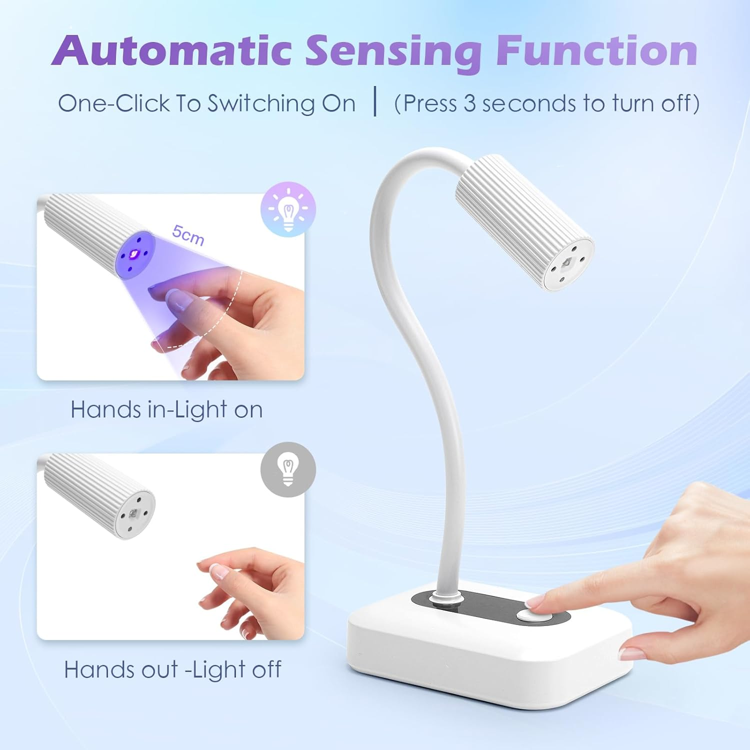 Rechargeable UV LED Nail Lamp - Cordless Nail Lamp with Auto Sensor, 360&deg; Adjustable Gooseneck Design with 3 Timer, Suitable for Salon Home Travel Manicure Use, White image number 1