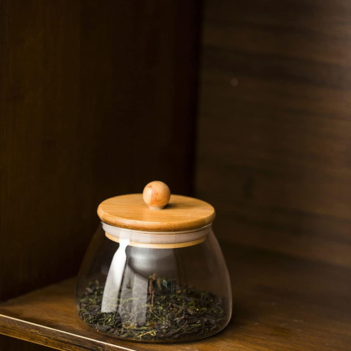 STOBAZA 2Pcs Glass Jar Wooden Lid Wedding Candy Storage Can Party Supplies for Home Kitchen Creative Glass Candy Jar for Snack and Dry Food Storage image number 1