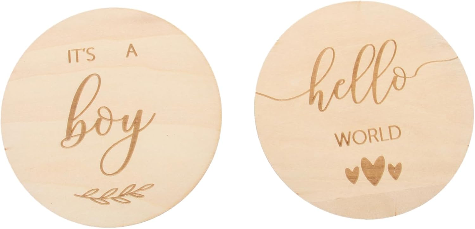 ERINGOGO Baby Growth Celebration Cards 2Pcs Wooden Baby Milestone Discs Newborn Photo Props Creative round Commemorative Cards for Newborns 10Cm Diameter