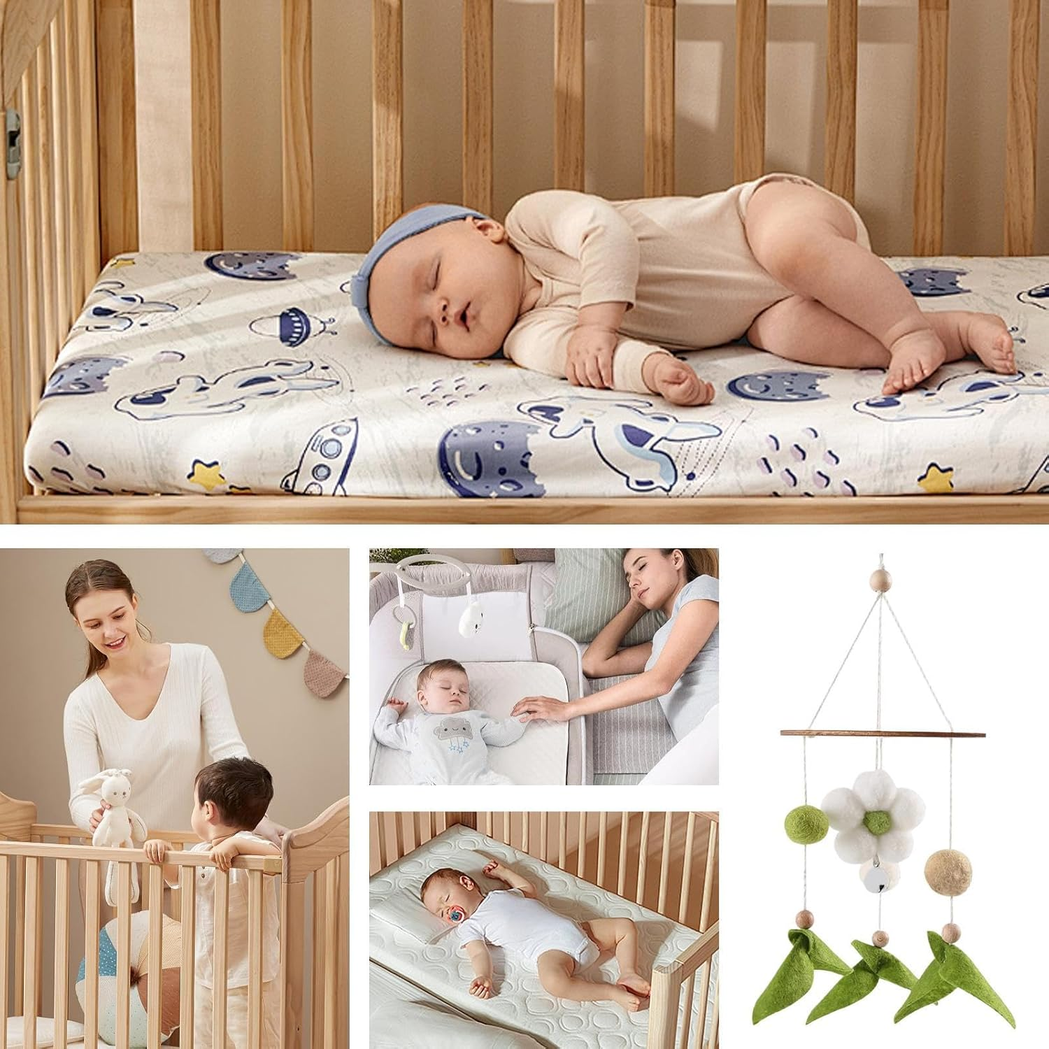 Crib Furniture | Ornament for Baby Cot, Hanging Decoration in Felt with Flowers for Cot and Cot Boys and Girls