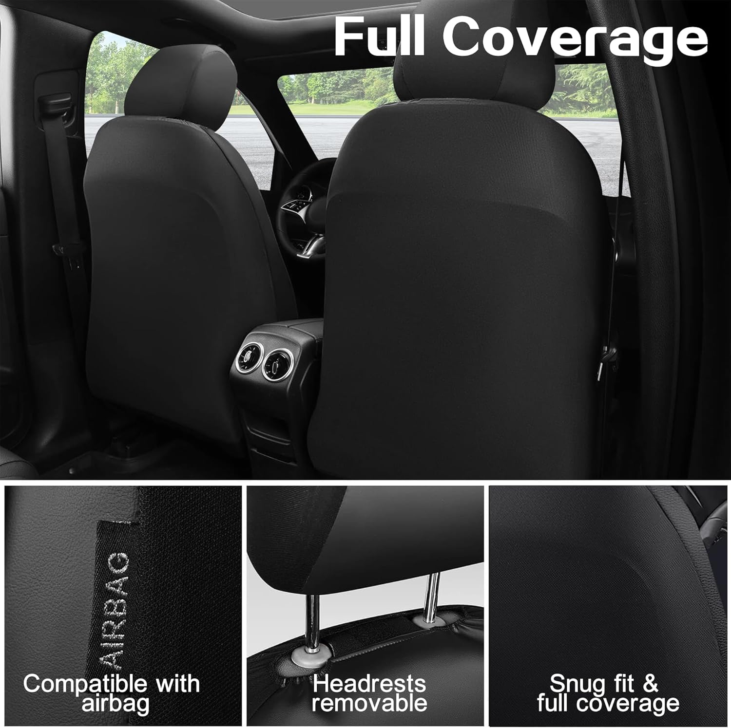 Car Seat Cover Leather Front Seats 2 Pieces, Automotive Front Seat Covers with Comfortable Mesh Back, Full Arround, Universal Fit Waterproof Seats Cushions Protectors for Sedan Vans SUV (Black) image number 6